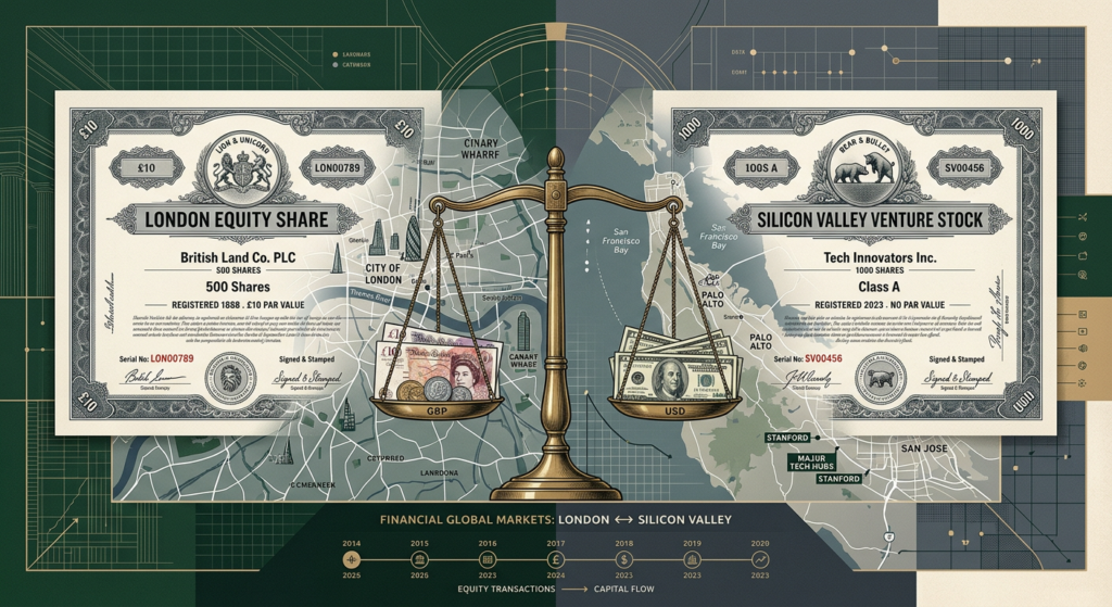 Conceptual diagram illustrating transatlantic equity compensation and dual-jurisdiction tax balancing between the US and UK.